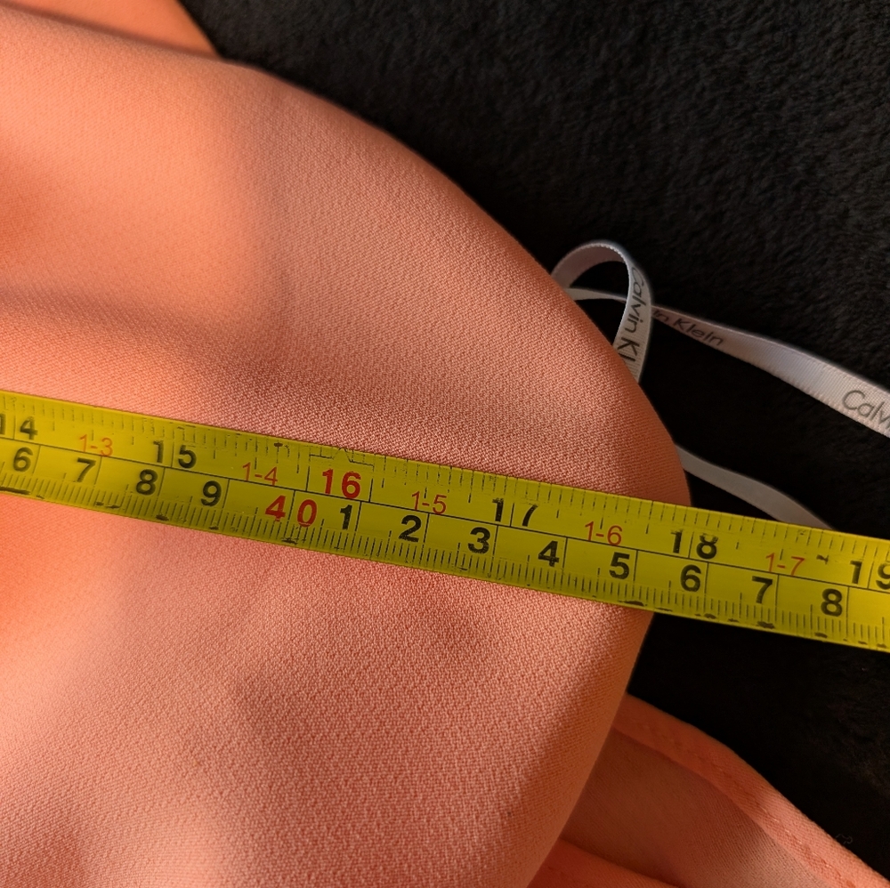 Calvin Klein Sz 12 Formal Sheath Dress Gown High Neck Halter Peachy Coral Orange image 4